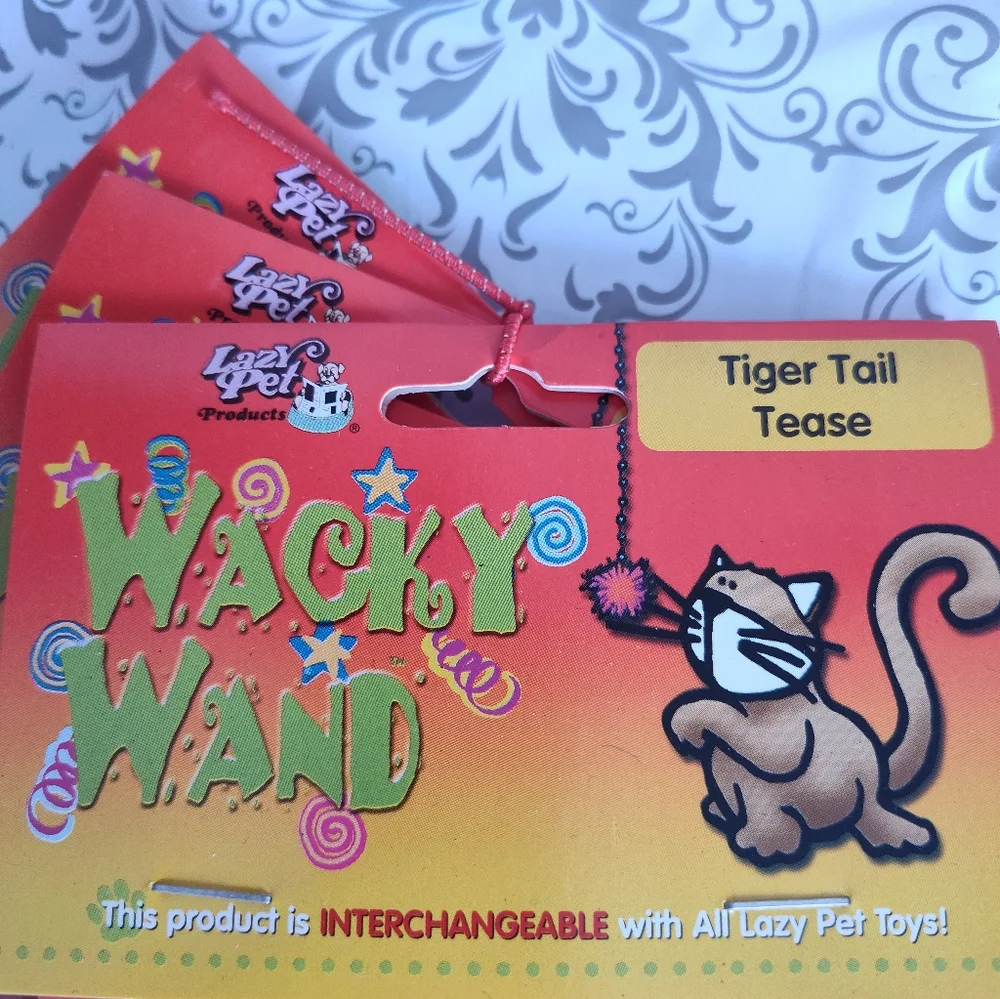 Lot of 3 Lazy Pet InteractiveTiger Tail Tease Cat Toy Orange, Green & Yellow C2